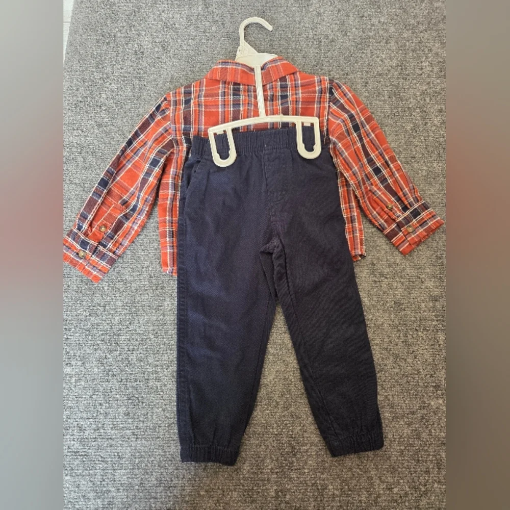Wrangler Toddler Boy 2T Plaid Button-Up Shirt & Navy Jogger Pants 2-Piece Set NW